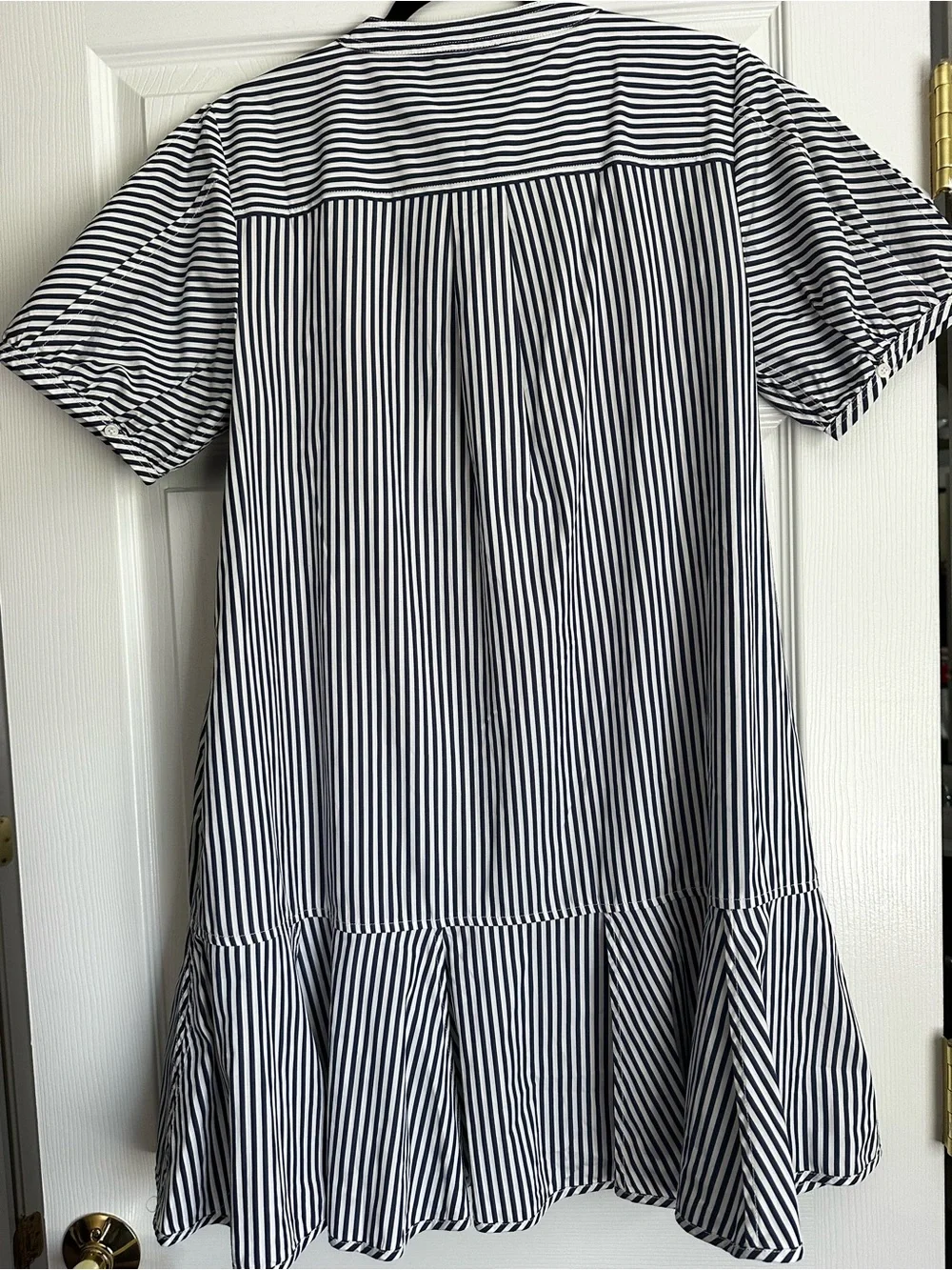 J. Crew Navy and White Striped Collarless Shirt - Picture 3 of 7